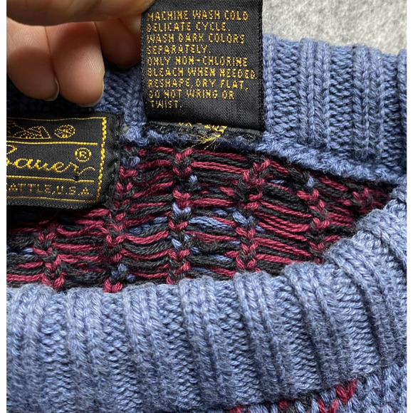 Vintage Eddie Bauer Sweater Mens Large Blue Red Diamond Knit Crewneck Cotton - Picture 6 of 11